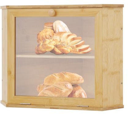 Susoso Panera de bambú, 2 niveles, con mango redondo, diseño visible, distancia entre las plantas, 16 cm, para patatas, 32 x 32 x 34 cm (color madera)
