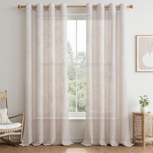 MRTREES Linen Semi-Transparent Curtains for Indoor Bedroom Living Room Modern 2 Pieces 140 x 225 cm Curtain for Living Room Elegant with Eyelets Curtains Kitchen Door Window Curtains, Light Brown