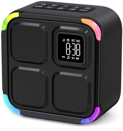 APUZOM Enceinte Bluetooth Portable avec Reveil, 30 Sons Apaisants Machine à Bruit Blanc avec Veilleuse 8 Couleurs, Haut-Parleur Bluetooth, Lampe de Chevet Réveil Matin, Cadeau Ado Garçon Fille