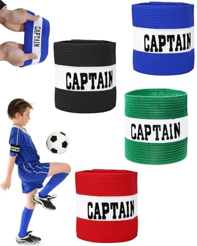 JIPUKE 4 Pcs Kids Captain Armband Football Captain's Armbands, Adjustable Football Captain Armbands Multicolor Elastic Sports Arm Bands for Football Training, Adult & Youths