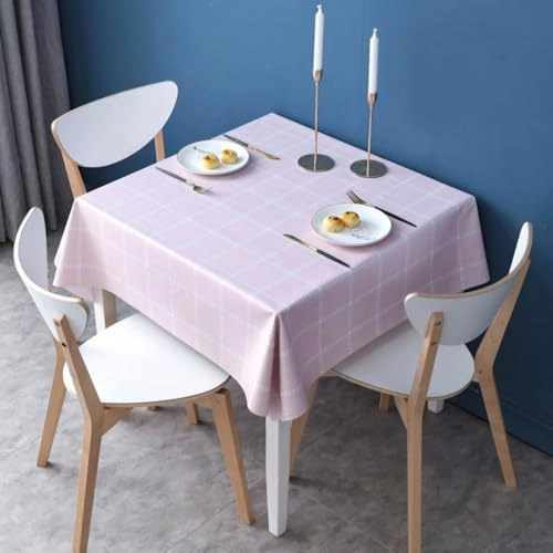 FANSU Wachstuchtischdecke Abwaschbar Quadrat Gartentischdecke, Plaid Stil Wasserdicht Ölbeständige PVC Plastik Rechteckig Tischdecke für Dekoration Küche Restaurant Garten (Rosa,110x110cm)