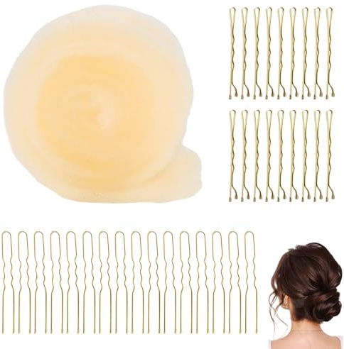 Hair Sponge for Updo,150cm Hair Padding for Updos Long Hairs Filler Bun Donut Maker Bumps Volume Insert Hair Styling Tool with 70 Bobby Pins,Clip Hair Accessories for Women Thick & Long Hair (Beige)