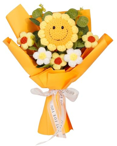 QuixingArt Blumenstrauß Künstlich,Gestrickter Blumenstrauß,Sonnenblume Geschenk für Muttertag, Geburtstag, Valentinstag, Jahrestag, Hochzeit, Abschlussstrauß