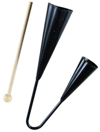 Vaguelly Agogo Glocke Samba Percussion Instrument mit Holzschlägel Zweifarbige Metall Glocken Tragbar und Robust Traditionelles Kindermusikinstrument für Musikalische Früherziehung Schwarz