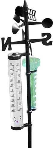 Kabellose Wetterstation mit drehbarer Halterung, 55 Zoll, einfach einzurichtende Wetterstation mit Regenmesser, Thermometer und Flügelrad für Gartenmessthermometer
