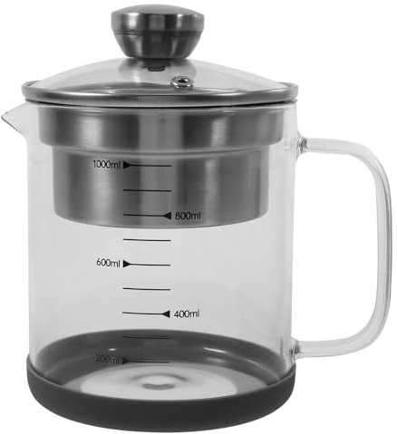 DECOMELODY Tetera con Filtro de Vidrio y Acero Inoxidable para Leche de Soja y Jugos, Capacidad 1l, Fácil de Limpiar, Adecuado para Cocina y Filtrado de Jugos