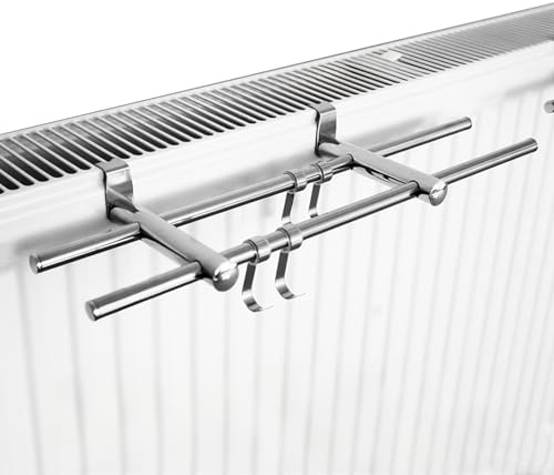 BRGD Tendedero para Radiador, Plegable y Retráctil de Acero Inoxidable con 4 Ganchos para Radiadores, Tendederos, Calentadores de Ropa y Perchas, 50 cm