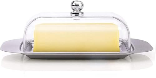 FUBESK Mantequillera de acero inoxidable con tapa para almacenamiento de cocina, mantiene la mantequilla fresca y fresca, evita resbalones, multiusos para frutas pequeñas, color plateado