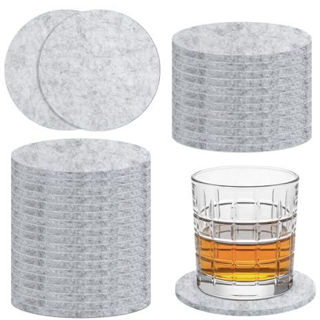 VIBRATITE 30 Stück Filzuntersetzer Rund, 10 cm Filz Untersetzer Getränkeuntersetzer Glasuntersetzer für Kaffee Bar Küche Heimdekoration, Grau