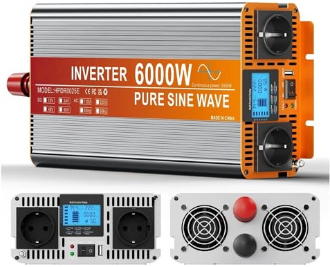 Power Inverter Inversor De Onda Sinusoidal Pura De 3000 W/6000 W, Convertidor De Potencia De 12 V A 230 V, Transformador De 12 V A 220 V con Control Remoto. Convertidor(24V,Peak Power 6000w)