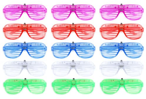Hitopin 15er-Pack Partybrillen, Glow Light LED Party Brille, Shutter Shades Partybrillens LED Brille, Partybrillen Neon Farbe Shutter Brille, für Partys, Konzerte & Events（Zufällige Farbe）