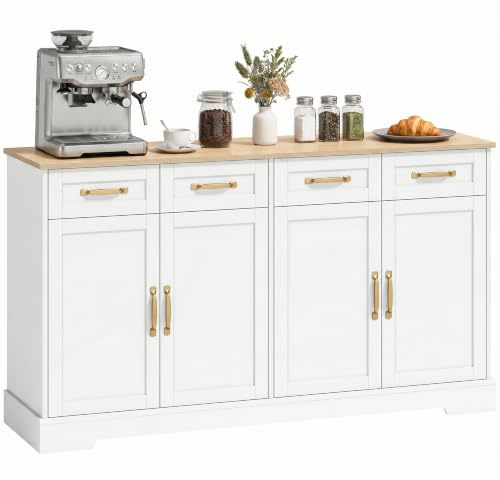 HOMCOM Sideboard Buffet Cabinet, Kitchen Storage Cabinet, 140 cm, White