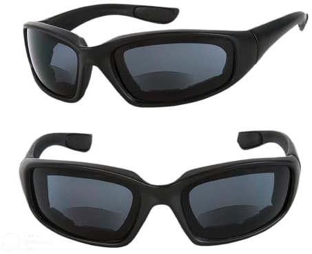 Mass Vision 2 Pair of Motorcycle Bifocal Sunglasses - Safety Goggles (Black, 1.5)