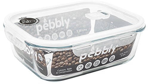 Pebbly RECHTECKIGER VORRATSBEHÄLTER AUS Glas - 2,25L | Aufbewahren, erhitzen und transportieren Sie Ihre Lebensmittel, 100 % luftdicht und stapelbar für eine organisierte Küche