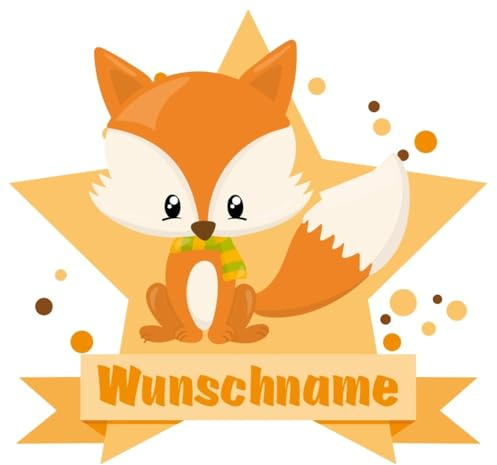 Samunshi® Baby Fuchs Wandtattoo Türschild mit Name personalisierbar Kinderzimmer Türaufkleber Baby Wandaufkleber - 50x43cm mehrfarbig
