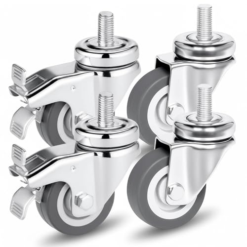 PRIOstahl Möbelrollen mit Rückenloch 50mm Set mit Bremse - Transportrollen Lenkrollen bis 160kg Schwerlastrollen - Spurlos Abrollende Rollen f. Möbel Arbeitstisch Werkstatt Rollbrett Transportroller