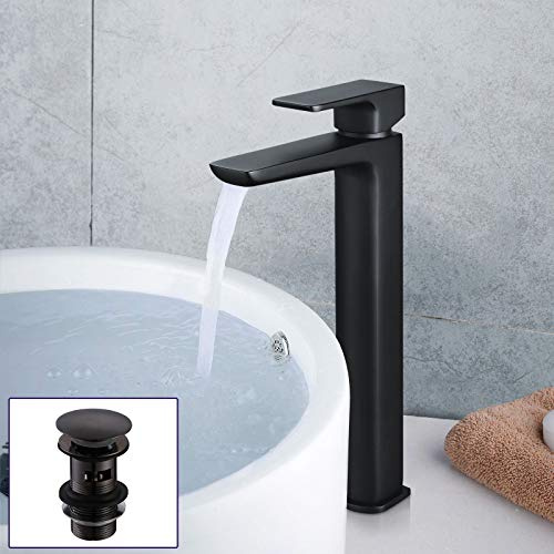 Nes Home Bathroom Basin Sink Mixer Black Matt Tall Tap with Waste