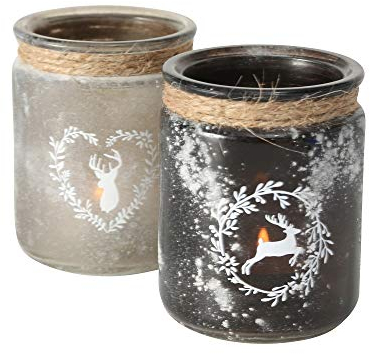 Boltze Windlicht Leopold 2sort H10cm grau Glas lackiert