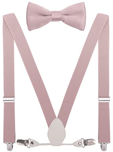 YJDS Herren Jungen Leder Hosenträger und Fliege Set Elastisch für Hochzeit