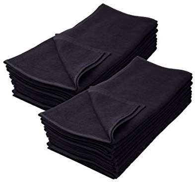 Lot de 12 serviettes de coiffeur Noir Couleurs solides 100 % coton, Coton, Noir , 50x90