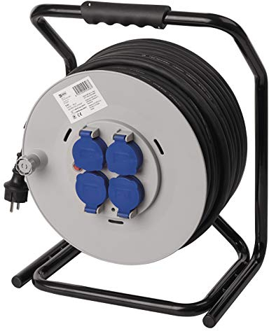 EMOS - Kabeltrommel 50m - 4 Schuko-Steckdosen - wasserdicht, schlagfest, temperaturbeständig - 230 V, 15 A, 3500 W - Gummi-Isolierung - H05RR-F 2,5 mm2 - IP44 für Außenbereich