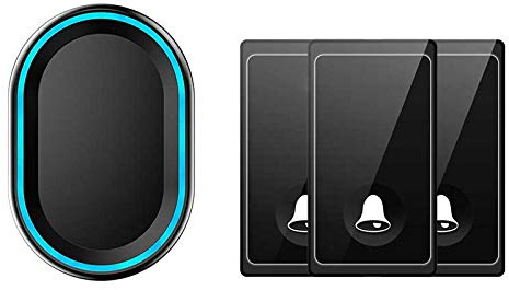 LIUXIUER Campanello Senza Fili Impermeabile, Citofono Senza Fili da Esterno 3 Trasmettitori 1 Ricevitore con Promemoria Lampeggiante A LED / 58 Melodie Musicali/Gamma 200M (656FT),Nero