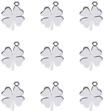 Airssory 20 Stück 304 Edelstahl Blatt Charms Kleeblatt Anhänger für Armband Ohrringe Halskette Schmuckherstellung DIY Fundstücke Handwerk – 14,5 mm