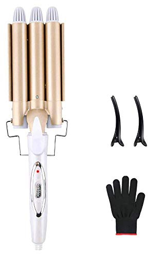 3 Tubi Piastra Onde Ferro Arricciacapelli, Reyke Professionale Ceramica Capelli 3 Rami, Temperatura Regolabile per Acconciature Effetto Riccio e Ondulati 22mm