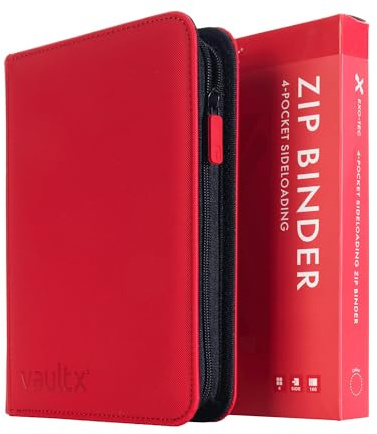 Vault X Raccoglitore per Carte da Collezione a 4 Tasche con Cerniera, 160 Carte, Materiale Exo-Tec per Album, 20 Pagine a Caricamento Laterale, TCG (Rosso)
