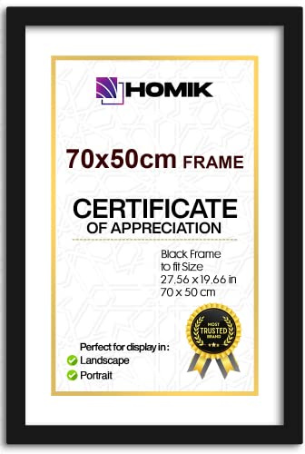 HOMIK Bilderrahmen 50x70 CM Hergestellt aus MDF Mit Plexiglas - Elegantem Klassischem Design – Vielseitiges Fotodisplay Heimdekor-Rahmen Mit Plexiglas – Einfach zu Montieren