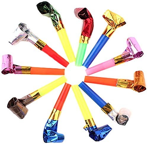 Karrma Ltd. 40pk Party Blowers Whistles Toys with Colorful Paper blowout and Safe plastic Mouthpiece for Children Birthday, Christmas & Halloween Parties Noisemakers - Assorted Color