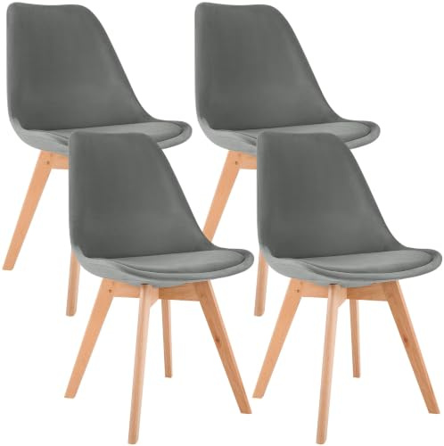 CLP Esszimmerstuhl 4er Set gepolstert Linares, Küchenstühle mit Rückenlehne und Holzgestell Buchenholz, Polsterstühle mit Bodenschonern Farbe grau Material Samt