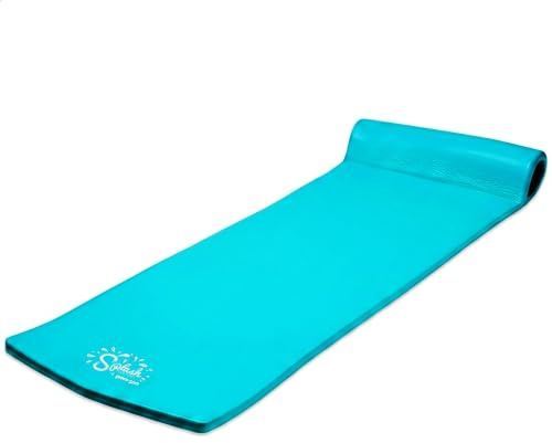 TRC Recreation Splash 70 Inch Foam Raft Lounger Swimming Pool Float Mat with Roll Pillow for Poolside, Lake, and Beach, Tropical Teal Blue