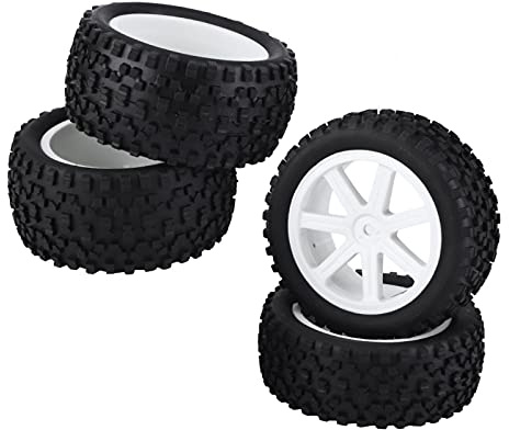Tyenaza RC Reifen 1/10 Offroad, RC Räder 1/10, RC Buggy Reifen, Rad Kunststoff Felgen & Schwarzes Quadrat Muster Gummireifen Reifen 4 Stück Universal für alle 1/10 RC Auto ((Weiß)