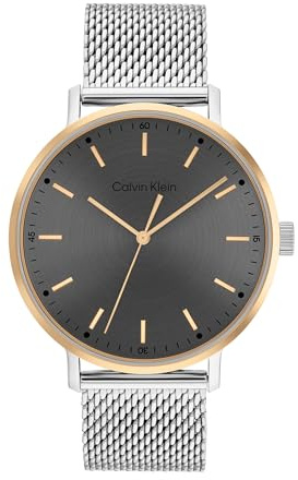 Calvin Klein Analog Quarzuhr für Herren Kollektion MODERN MESH mit Silbernes Edelstahl-Mesh-Gliederarmband - 25200047