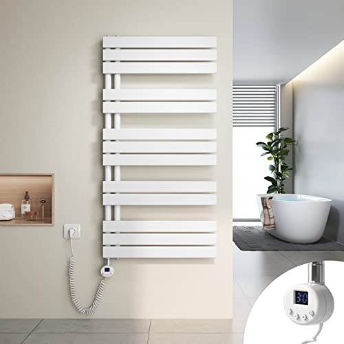 Heilmetz Badheizkörper Elektrisch Heizkörper Bad mit Digitalem Thermostat Handtuchheizkörper mit Timer-Funktion 1176x600mm 600 Watt für Badezimmer/Wohnzimmer