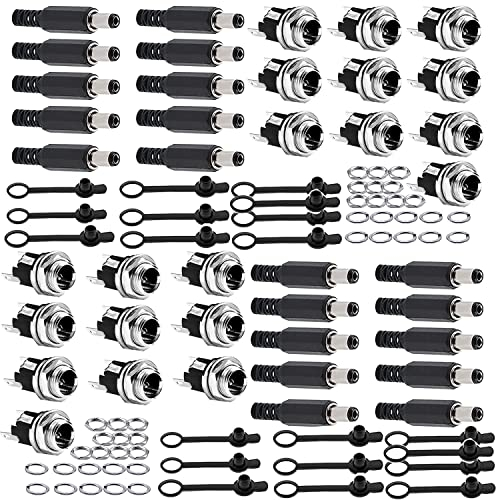 RUNCCI-YUN 20 Pezzi 5.5 mm x2.1 mm/5.5 mmx2.5 mm DC 12V connettore maschio femmina da pannello,DC 12V connettori alimentazione, connettori DC saldare per Audio/Video/Telefono