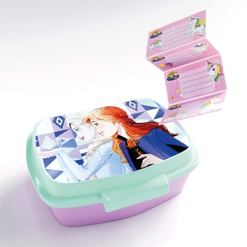 ICE TOYS Fiambrera + 4 etiquetas marcadores de nombre de colores fiambrera infantil (Fronzen2)