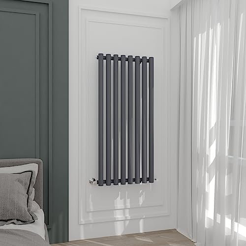 WarmeHaus Anthracite 1200x545mm Vertical Designer Column Radiator Single Grey Round Panel Tall Bathroom Radiators Heater