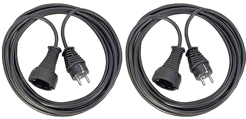 Brennenstuhl Qualitäts- Kunststoff-Verlängerungskabel mit Schutzkontakt-Stecker und -Kupplung (Verlängerungskabel für innen mit 5m Kabel) schwarz (Packung mit 2)