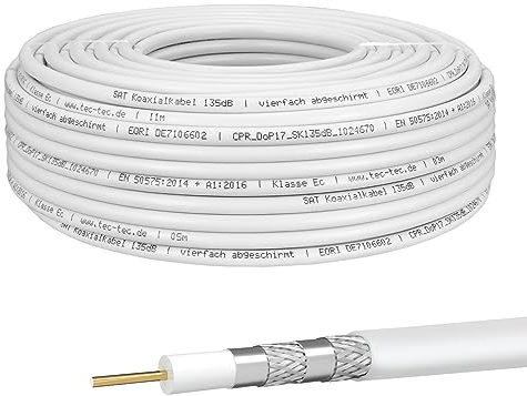 HB-DIGITAL 50m Koaxialkabel Stahl Kupfer CCS Ø7mm 135dB SAT Koax Kabel | 75Ω Ohm Satellit Antennenkabel 4-Fach geschirmt | für DVB-S/S2 DVB-C/C2 DVB-T/T2 DAB+ Radio BK Anlagen weiß
