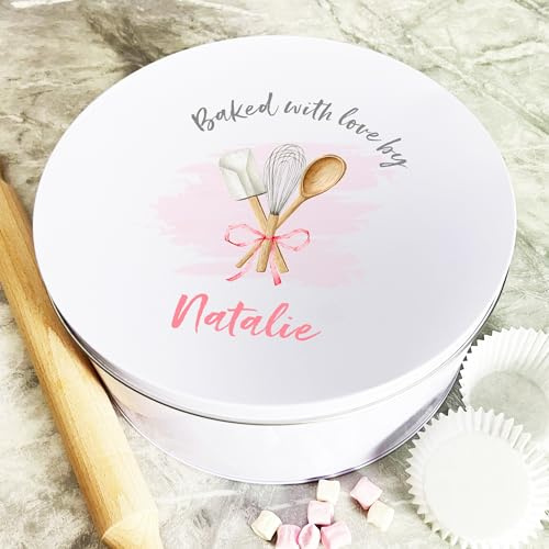Fingerprint Designs Personalised Pink Round Biscuit & Treat Tin | Custom Gift | Airtight Storage | 23x23x10cm
