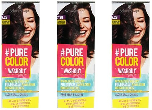3x Schwarzkopf # Pure Color Washout 7.28 Erdbeer-Schoko-Braun 60ml (3er Pack)