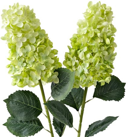 JINWOE Green Hydrangea Artificial Silk Flowers,2Pcs 31.5 Large Lifelike Panicled Faux Hydrangea Flowers for Decoration,Long Stems Fake Hydrangeas for Centerpieces Tables Bouquets Gargen Wedding