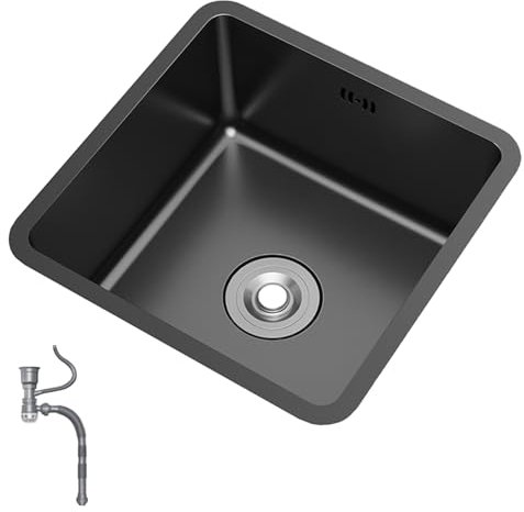 Kitchen Sink, Black 304 Nano Stainless Steel Rectangular Bar Washbasin, Tabletop Undercounter Small Single Sink for Kitchen Bar Bar (Size : 35 * 35CM)