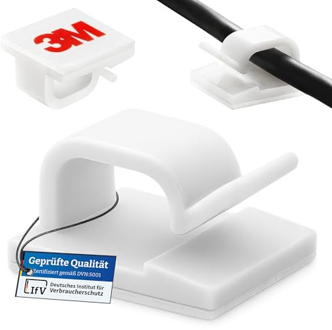 Kabelhalter selbstklebend 50 Stück – QUADRIOS® Kabelclips mit 3M VHB Kleber – Kabel Organizer & Kabelmanagement – für Schreibtisch, TV, Auto – Weiß