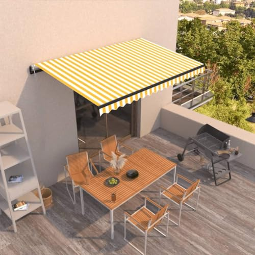 Balkon überdachung Türüberdachung Regenschutz Balkon Gelenkarmmarkise Automatisch 450x300 cm Gelb und WeißGeeignet für Haustür,Balkon, Pavillion