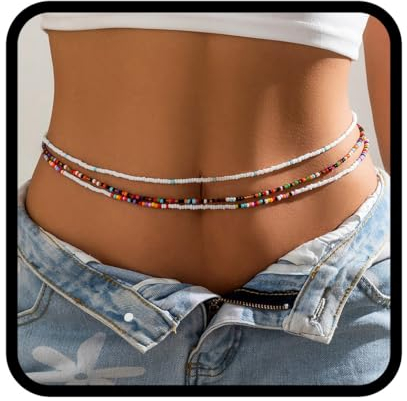 Handcess Boho Bauchkette Mehrlagig mit Perlen Bauchkette Strand Bikini Körperkette für Damen und Mädchen