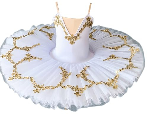 HWBZSZY Professionale Ragazze Lago dei Cigni Abiti Balletto Ballerina Costumi da Ballo per Bambini Paillettes Abito da Ballo Competizione Prestazioni Tutu Dancewear Ginnastica Body,Bianca,130cm