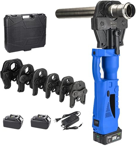 Portable Battery Hydraulic Pipe Crimping Tool, Mini Stainless Steel Crimping Tool with 3 Jaws/Led Light/ 2 Batteries, Plumbing Pipe Press Tool Kit,Series1